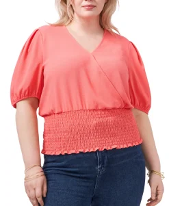 Women's Plus Smocked-Waist Printed Top