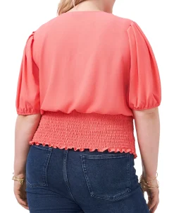 Women's Plus Smocked-Waist Printed Top