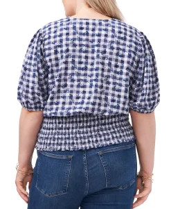 Women's Plus Smocked-Waist Printed Top