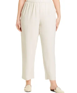 Women's Plus Straight-Fit Silk Pull-On Pants