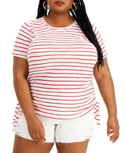 Women's Plus Striped Cotton Double-Ruched Top