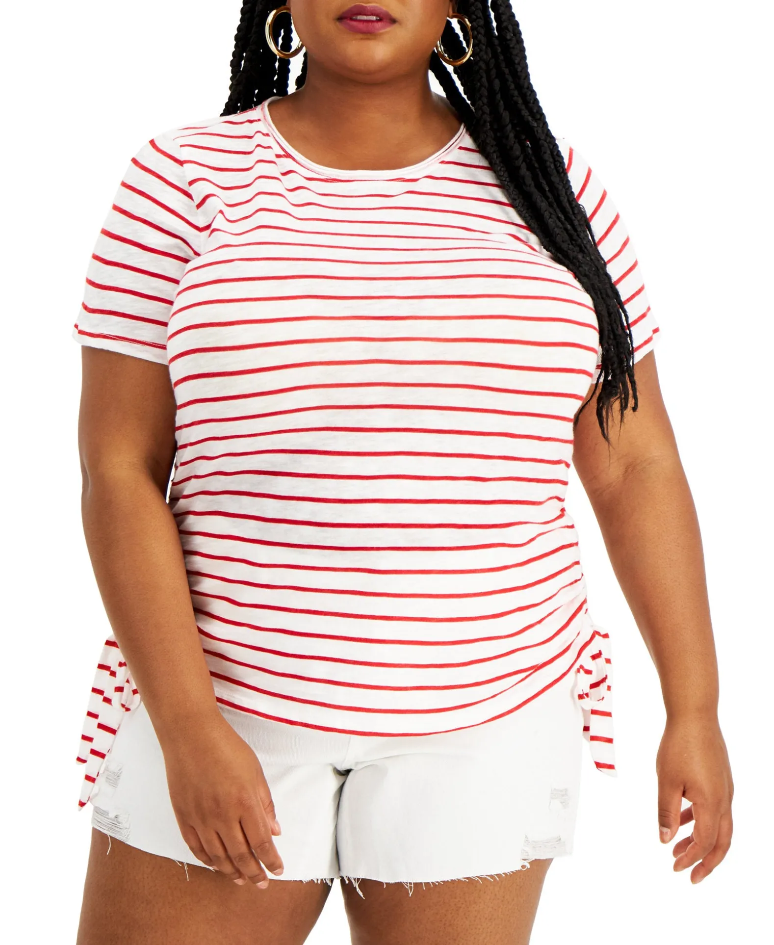 Women's Plus Striped Cotton Double-Ruched Top
