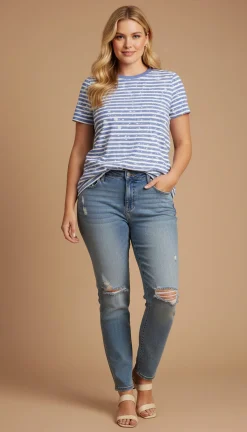 Women's Plus Striped Shrunken Top
