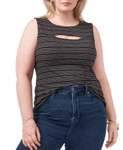 Women's Plus Stripe-Print Cutout Tank Top