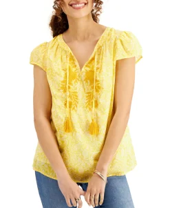 Women's Plus Tassel Peasant Top