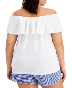 Women's Plus Textured Ruffle-Neck Top