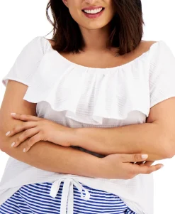 Women's Plus Textured Ruffle-Neck Top