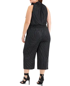 Women's Plus Tie-Neck Dot-Print Jumpsuit