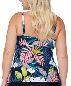 Women's Plus Trendy Aries Whitehaven Bloom Printed Tankini Top