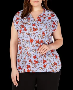 Women's Plus Trendy Floral-Print Tie-Neck Top