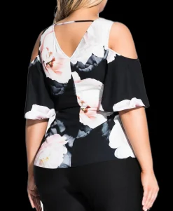 Women's Plus Trendy Floral Cold-Shoulder Top