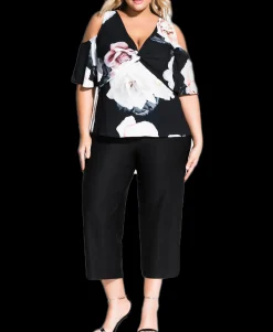 Women's Plus Trendy Floral Cold-Shoulder Top