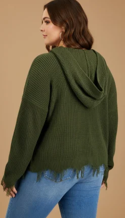 Women's Plus Trendy Hooded Distressed Sweater