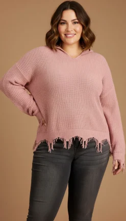 Women's Plus Trendy Hooded Distressed Sweater