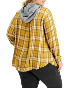 Women's Plus Trendy Hooded Plaid Button-Front Shirt