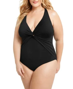 Women's Plus Trendy Plunging Halter One-Piece Swimsuit