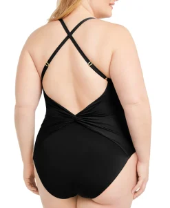 Women's Plus Trendy Plunging Halter One-Piece Swimsuit