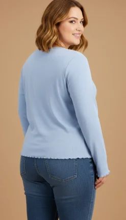 Women's Plus Trendy Ribbed Long-Sleeve Top