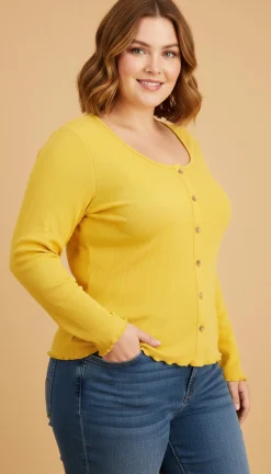 Women's Plus Trendy Ribbed Long-Sleeve Top