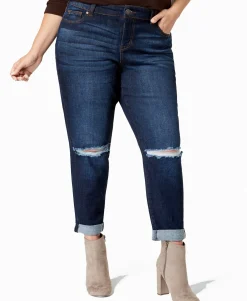 Women's Plus Trendy Ripped Girlfriend Jeans
