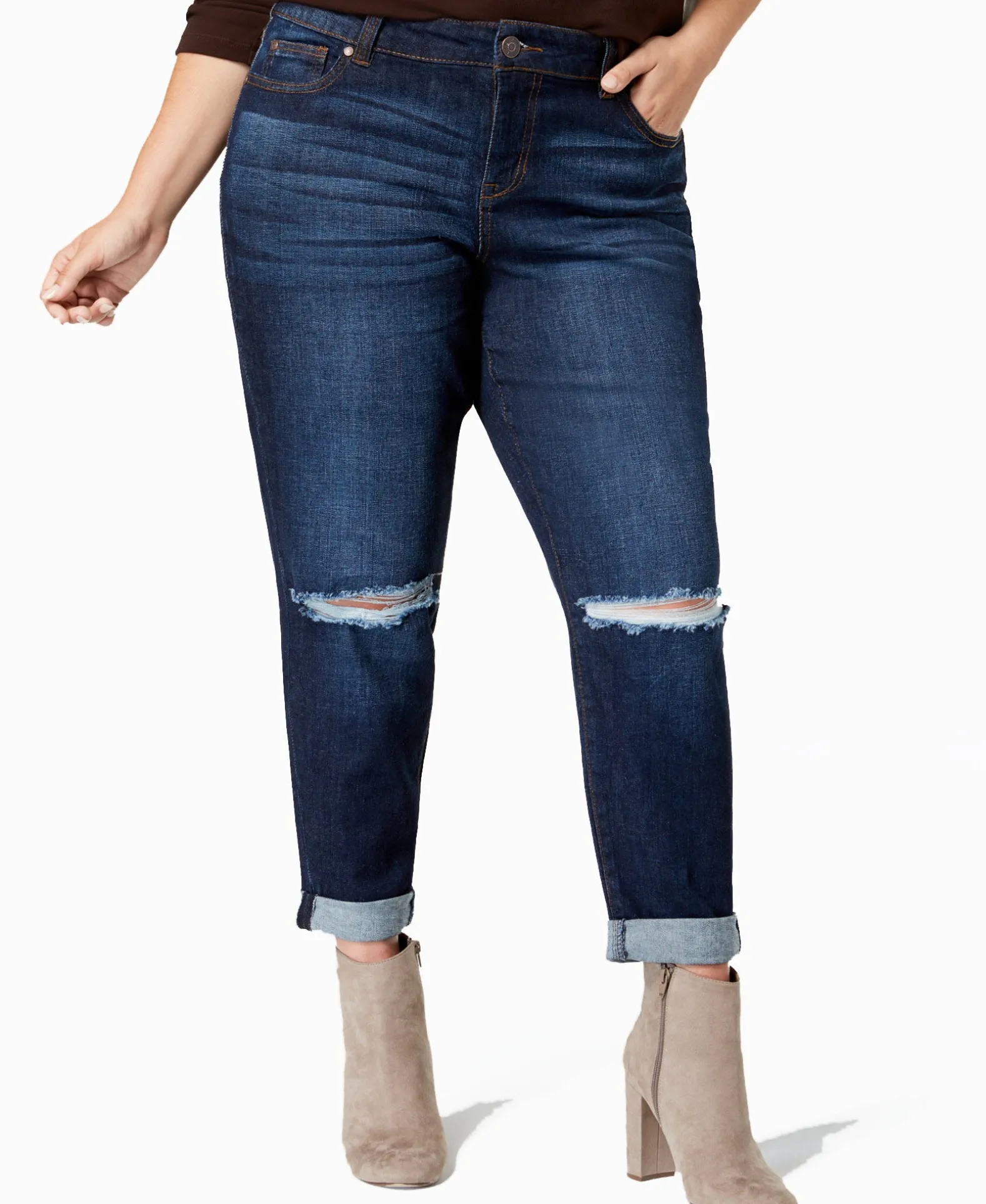 Women's Plus Trendy Ripped Girlfriend Jeans