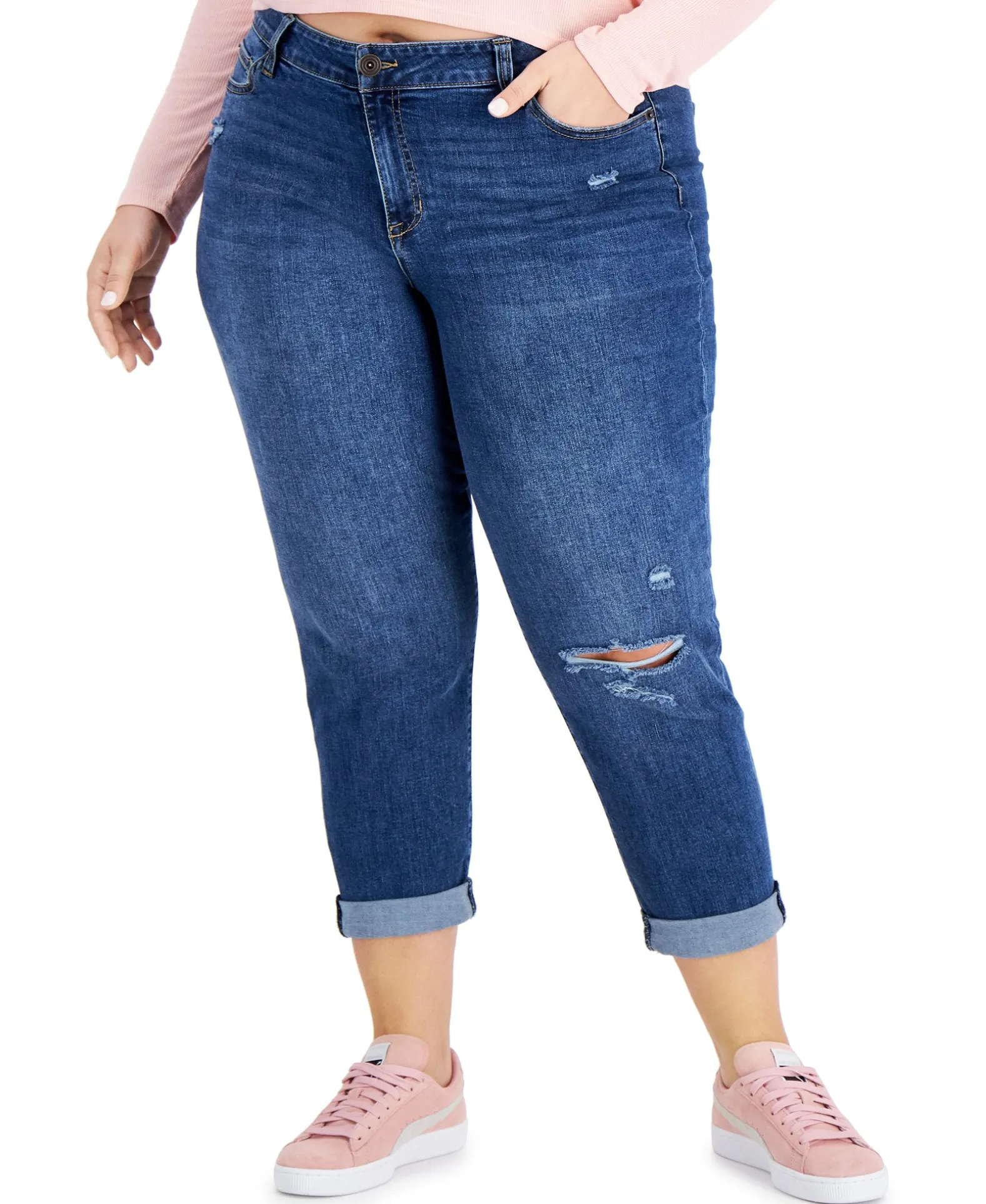 Women's Plus Trendy Ripped Girlfriend Jeans