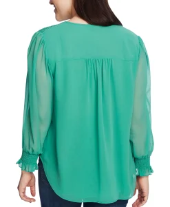 Women's Plus Trendy Sheer Long-Sleeve Top