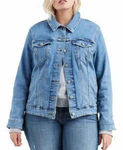 Women's Plus Trendy Trucker Denim Jacket