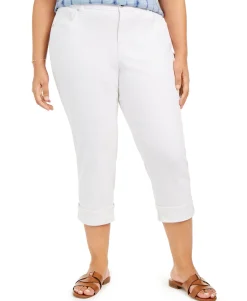 Women's Plus Tummy-Control Cropped Cuffed Jeans
