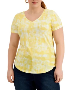 Women's Plus V-Neck Tie-Dyed T-Shirt