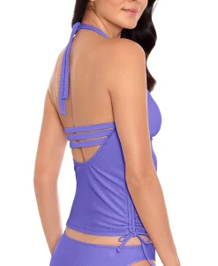 Women's Preppy Rib Side-Shirred Tankini Top
