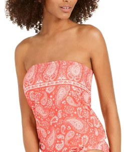 Women's Printed Blouson Bandeau Tankini Top