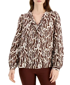 Women's Printed Blouson-Sleeve Top