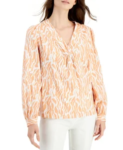 Women's Printed Blouson-Sleeve Top