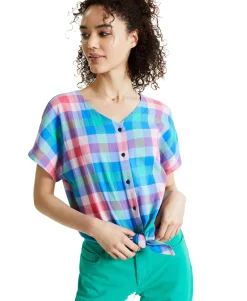 Women's Printed Button-Down Tie-Front Top