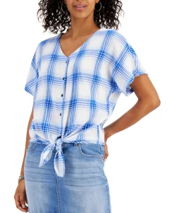 Women's Printed Button-Down Tie-Front Top