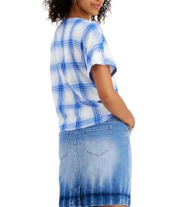 Women's Printed Button-Down Tie-Front Top