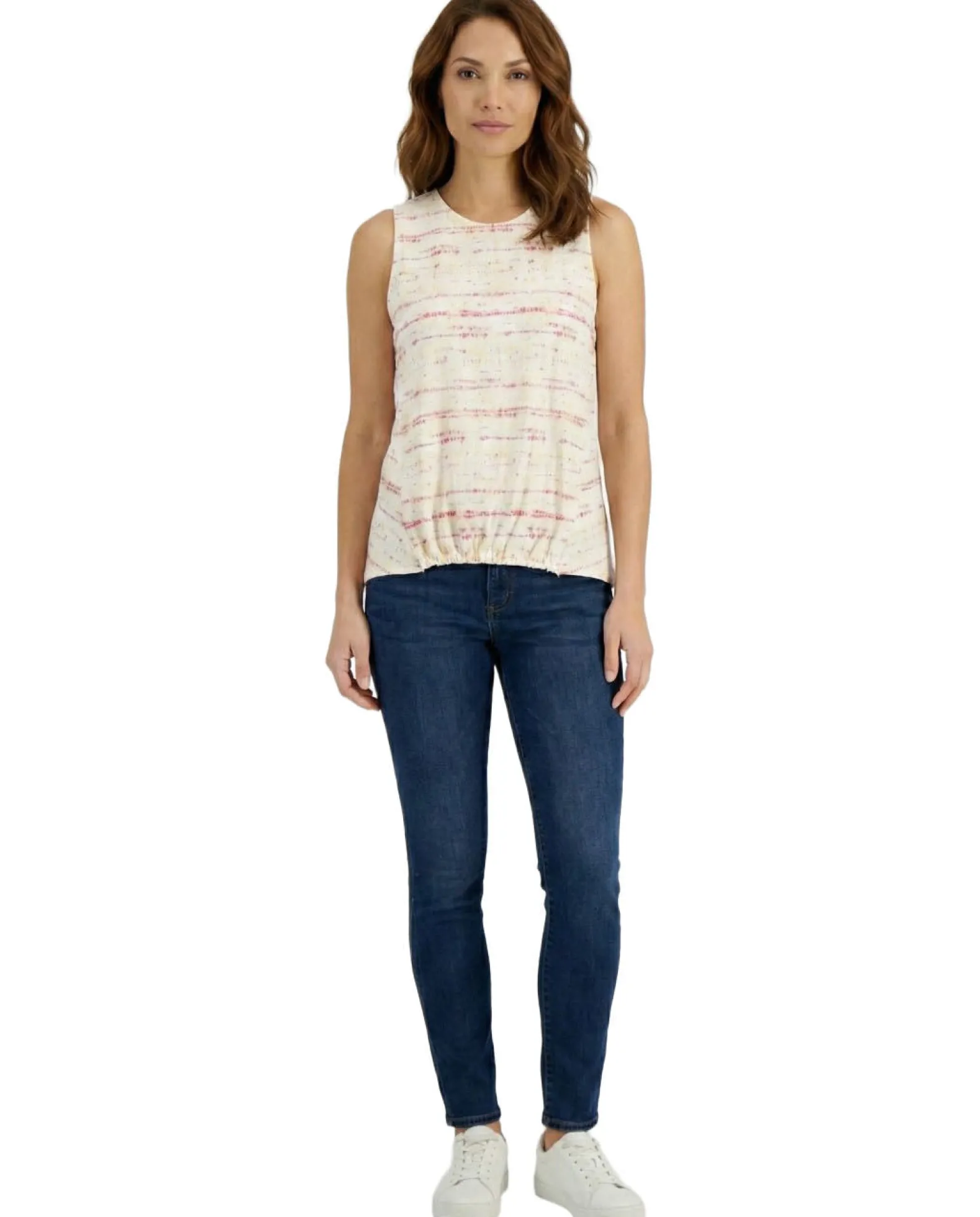 Women's Printed Cinched-Waist Sleeveless Top