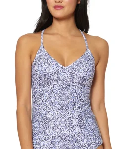 Women's Printed Cross-Back Tankini Top