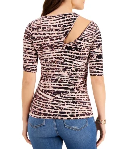 Women's Printed Cutout Knit Top