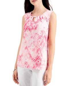 Women's Printed Jacquard Keyhole-Neck Top