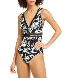 Women's Printed Mesh-Trim One-Piece Swimsuit