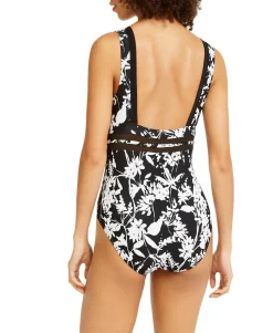 Women's Printed Mesh-Trim One-Piece Swimsuit