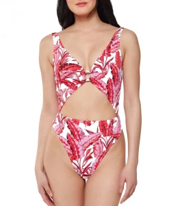 Women's Printed Paradiso Palm O-Ring Cut-Out One-Piece Swimsuit