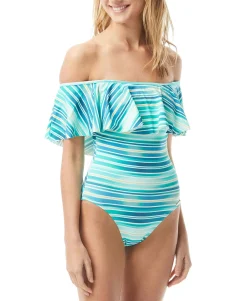 Women's Printed Ruffled Off-The-Shoulder One-Piece Swimsuit