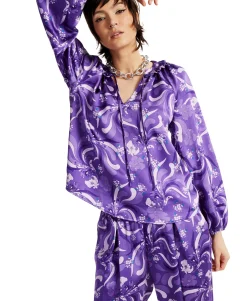 Women's Printed Ruffled Tie-Neck Blouse