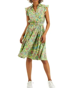 Women's Printed Ruffled-Sleeve Dress