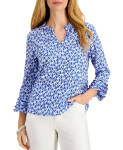 Women's Printed Ruffle-Trim Top