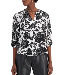 Women's Printed Split-Neck Top