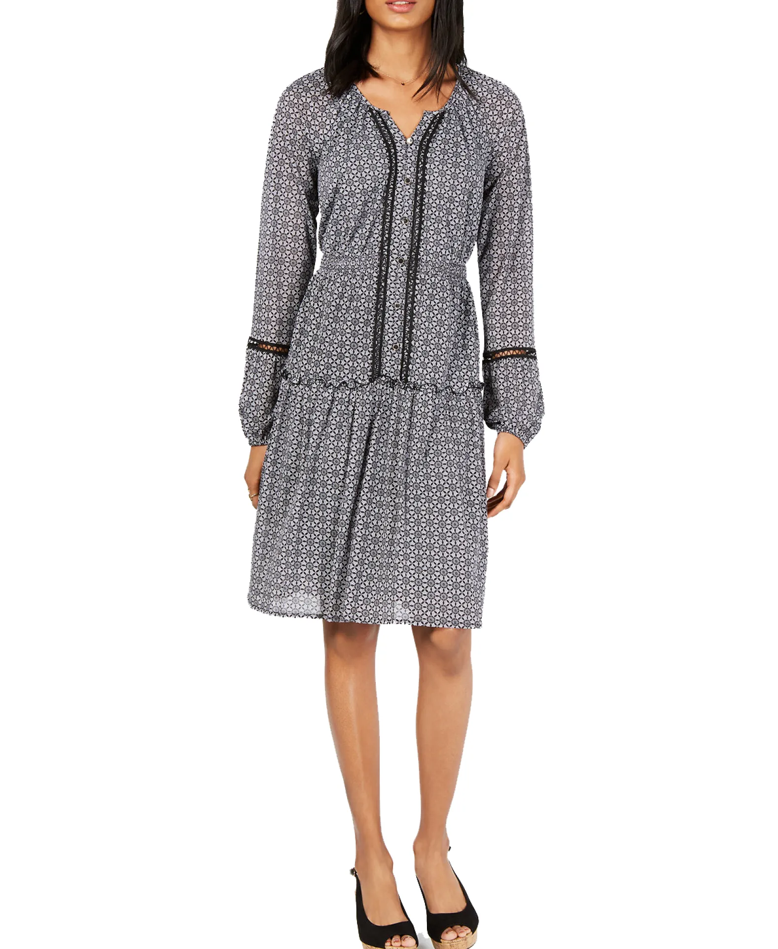 Women's Printed Split-Neck A-Line Dress